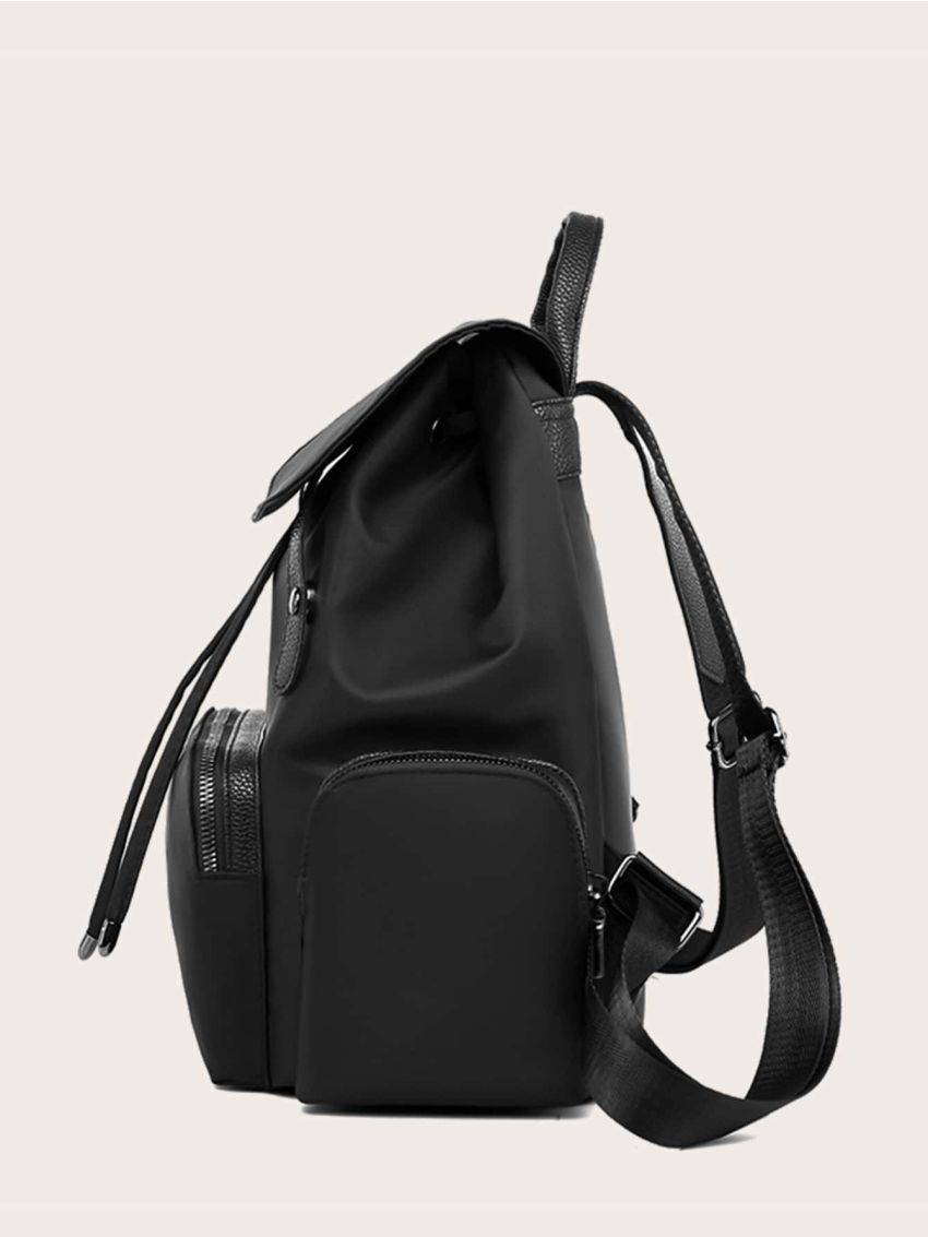 Minimalist Drawstring Decor Flap Backpack