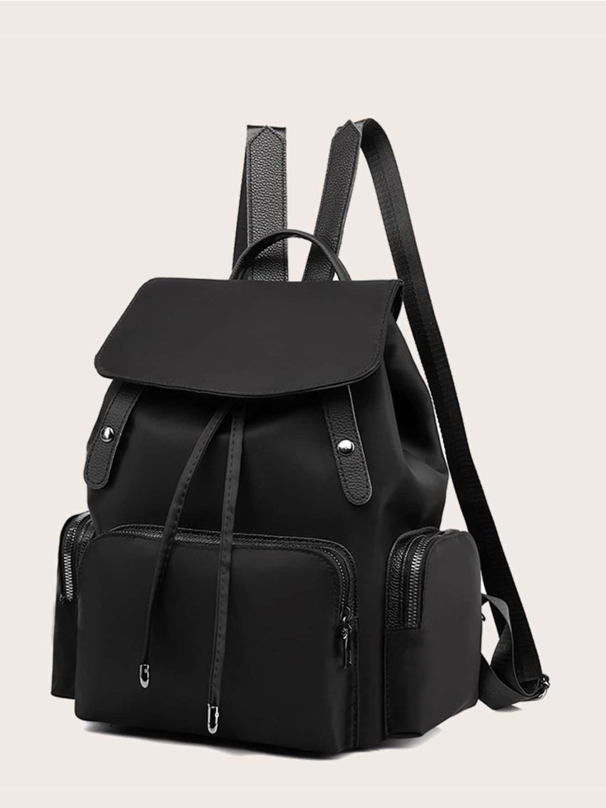 Minimalist Drawstring Decor Flap Backpack