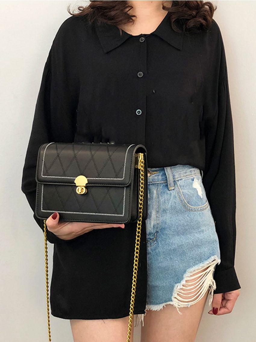 Minimalist Stitch Trim Flap Square Bag