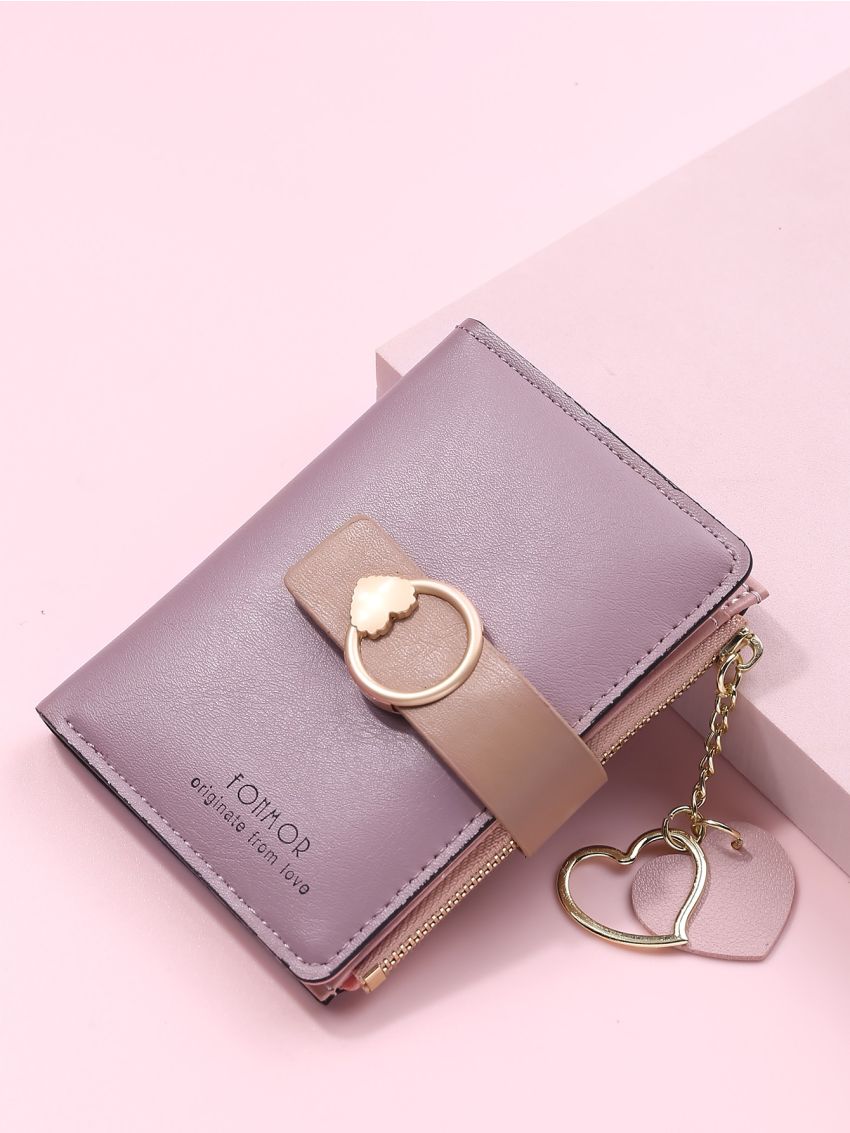 Letter Graphic Heart Charm Small Wallet