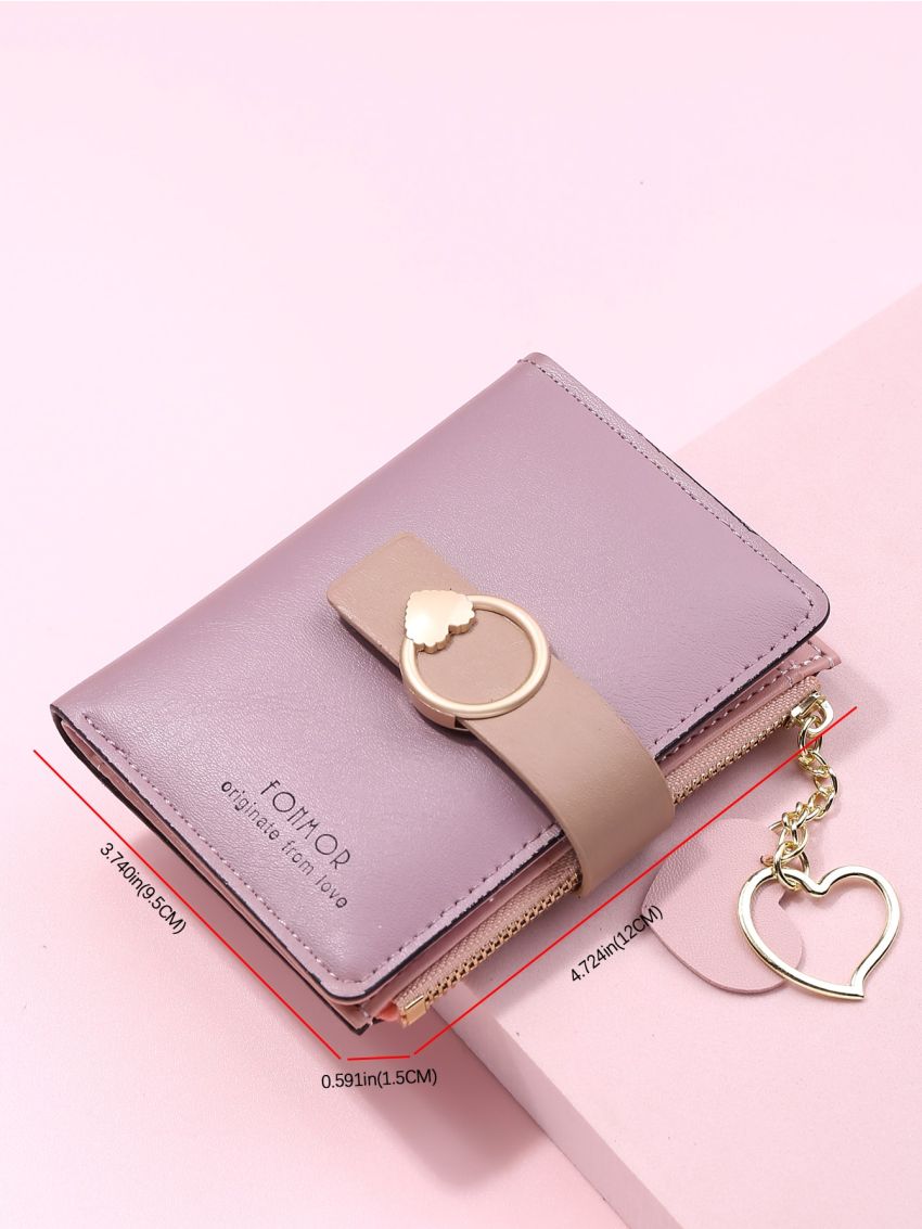 Letter Graphic Heart Charm Small Wallet