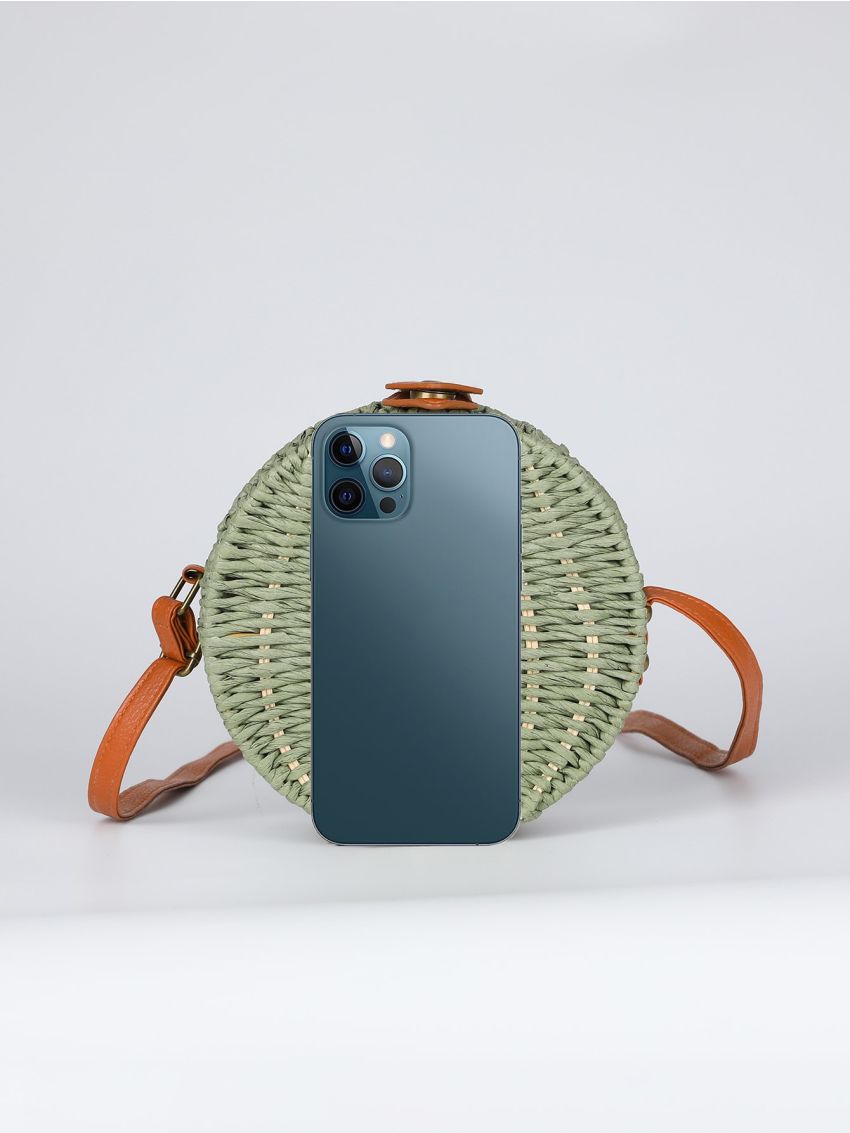 Mini Braided Detail Circle Straw Bag