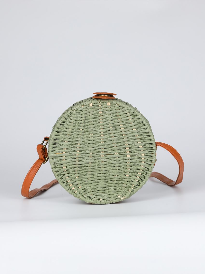 Mini Braided Detail Circle Straw Bag
