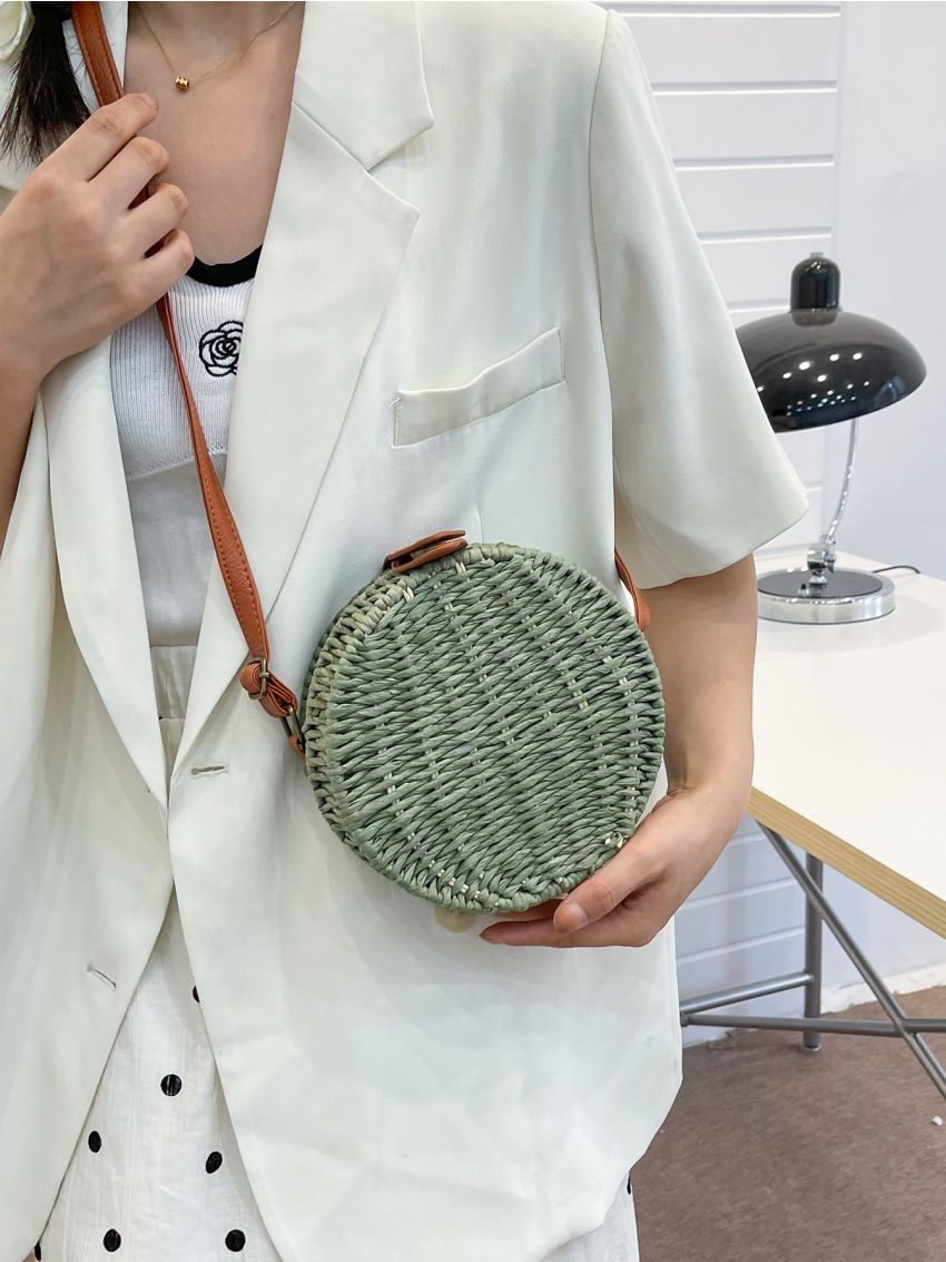 Mini Braided Detail Circle Straw Bag