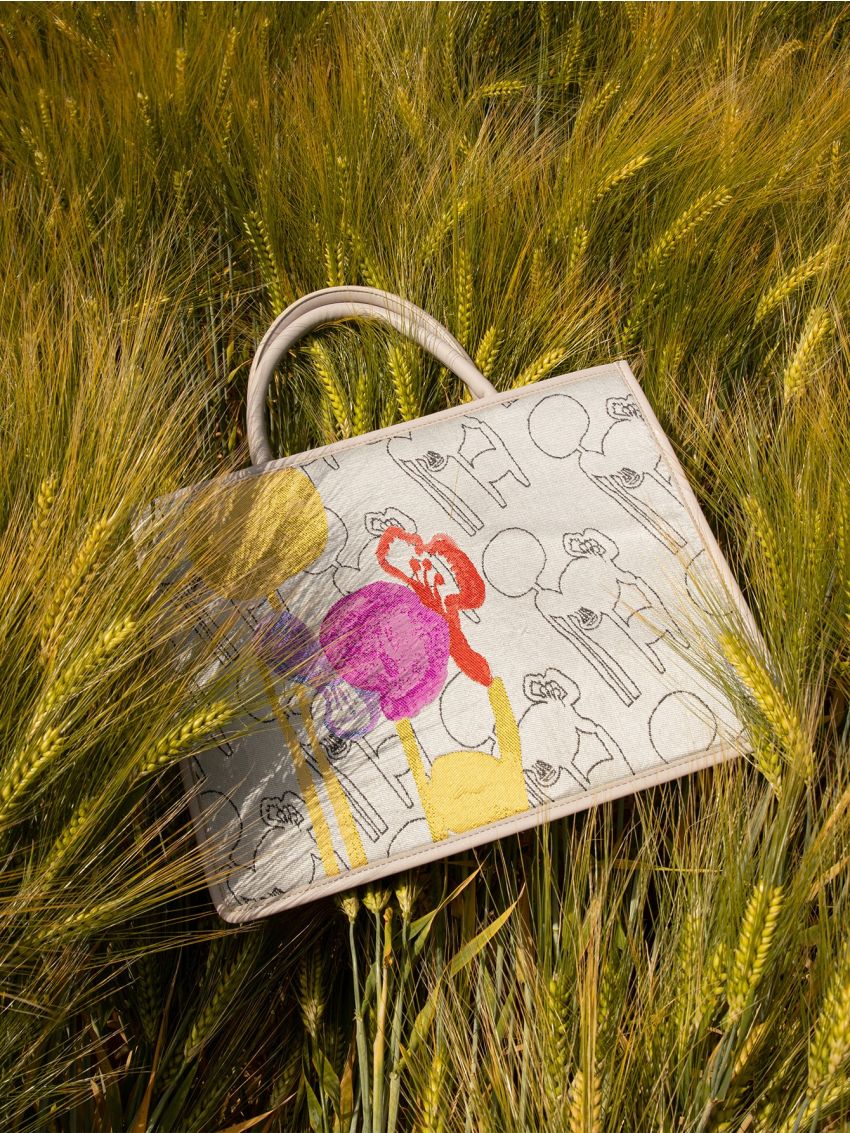 PREMIUM ABSTRACT PRINT CONTRAST BINDING TOP HANDLE BAG