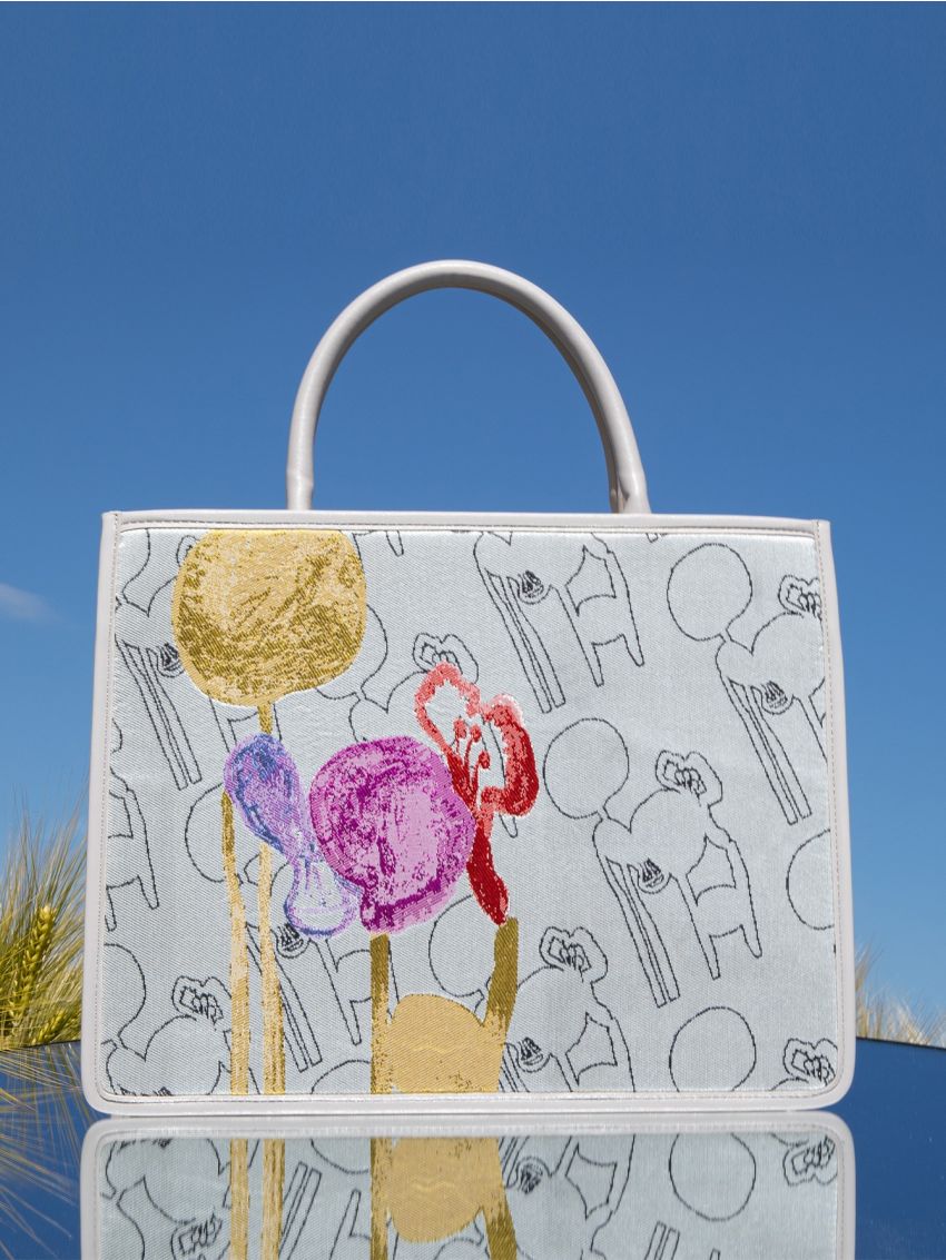 PREMIUM ABSTRACT PRINT CONTRAST BINDING TOP HANDLE BAG