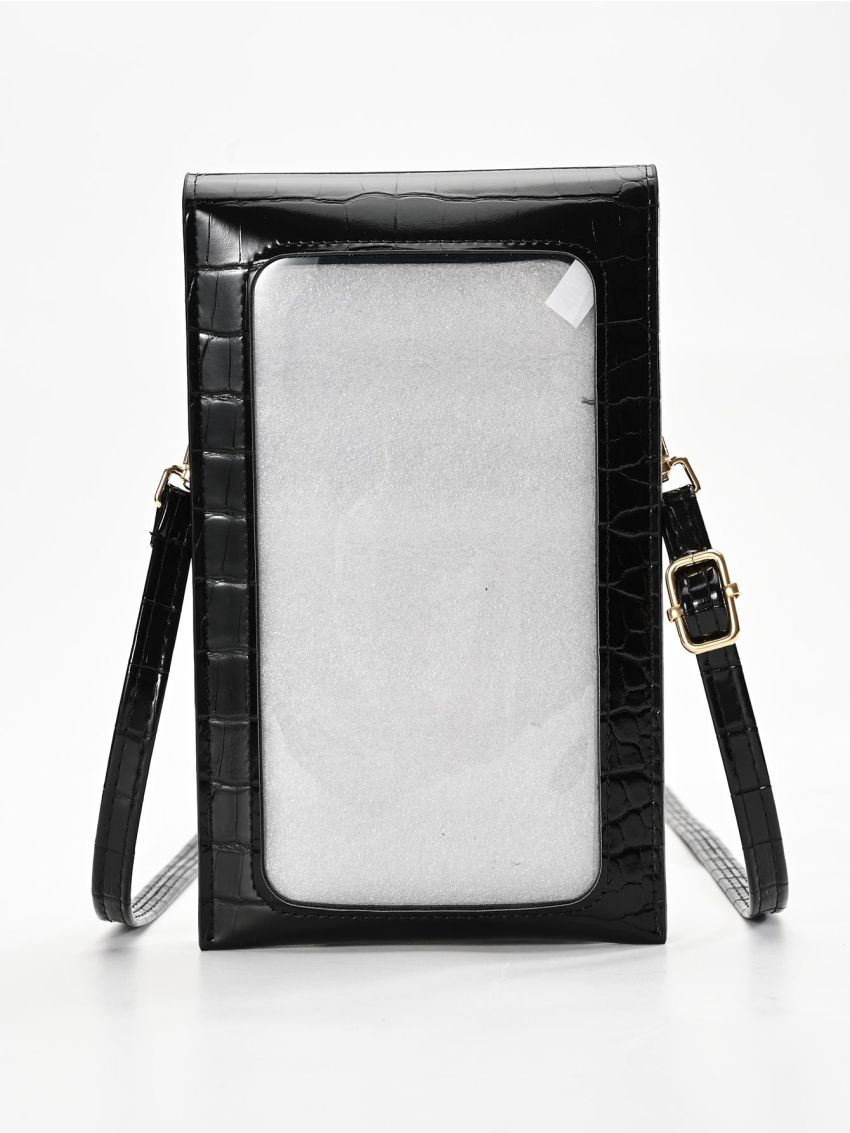 Crocodile Embossed Flap Phone Wallet Black