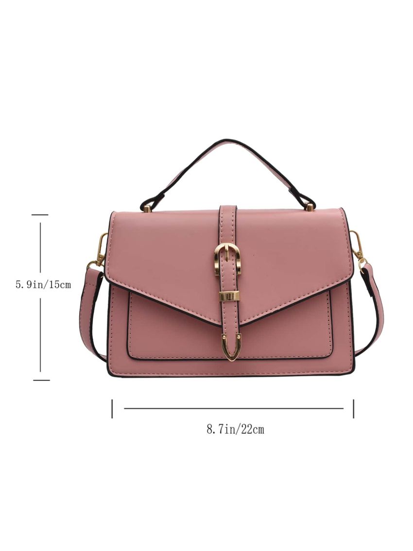 Buckle Decor Contrast Piping Flap Square Bag