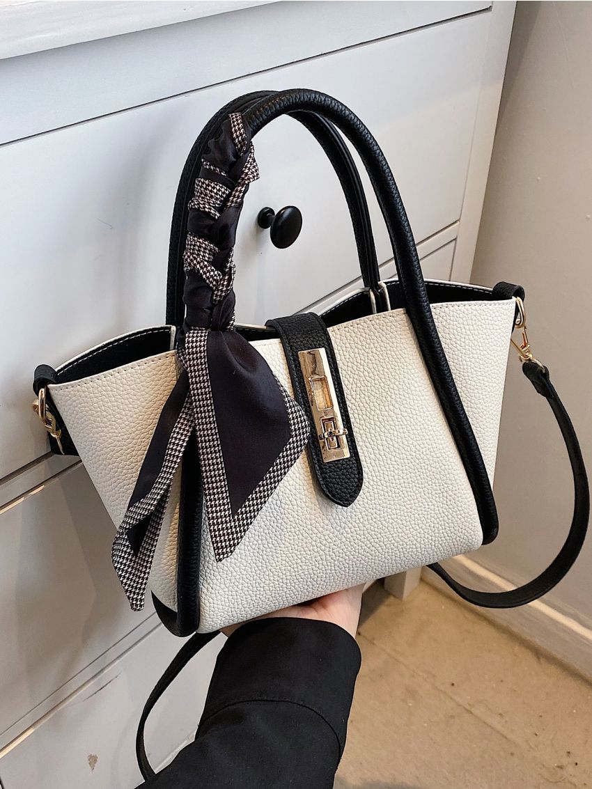 Twilly Scarf Decor Satchel Bag With Inner Pouch