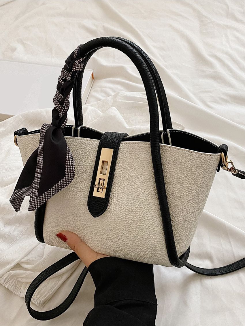 Twilly Scarf Decor Satchel Bag With Inner Pouch