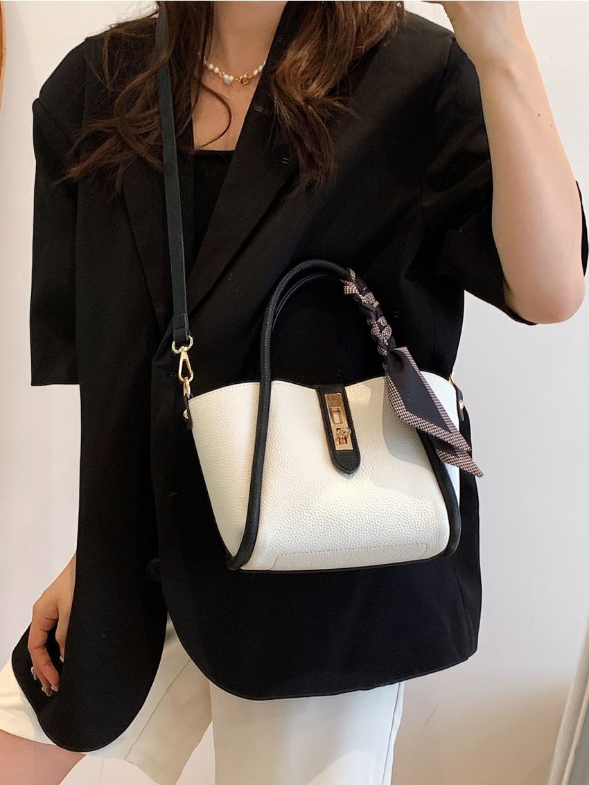 Twilly Scarf Decor Satchel Bag With Inner Pouch