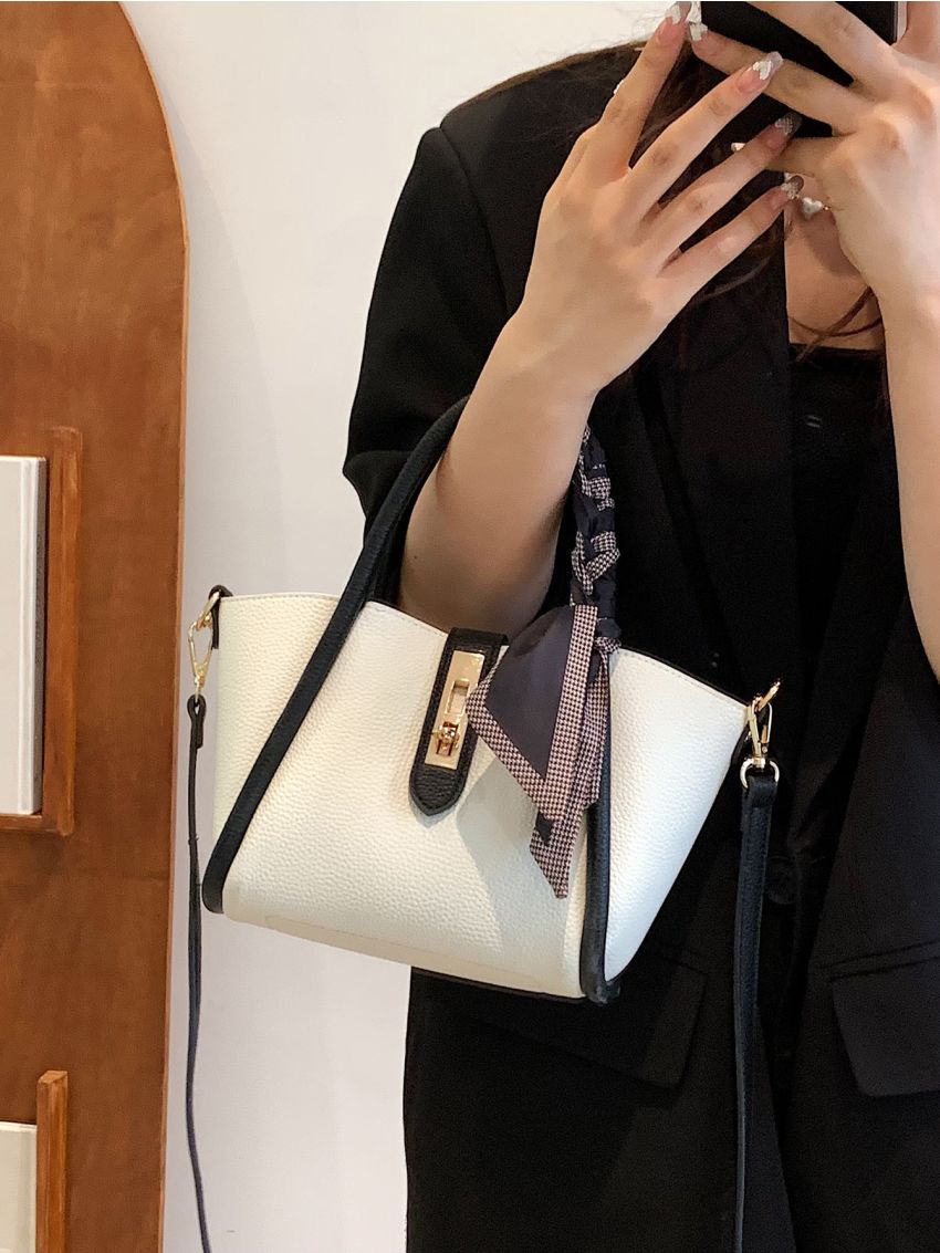 Twilly Scarf Decor Satchel Bag With Inner Pouch