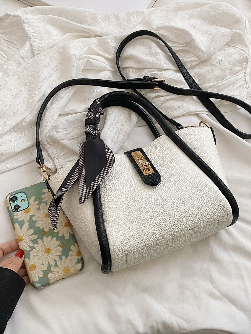 Twilly Scarf Decor Satchel Bag With Inner Pouch