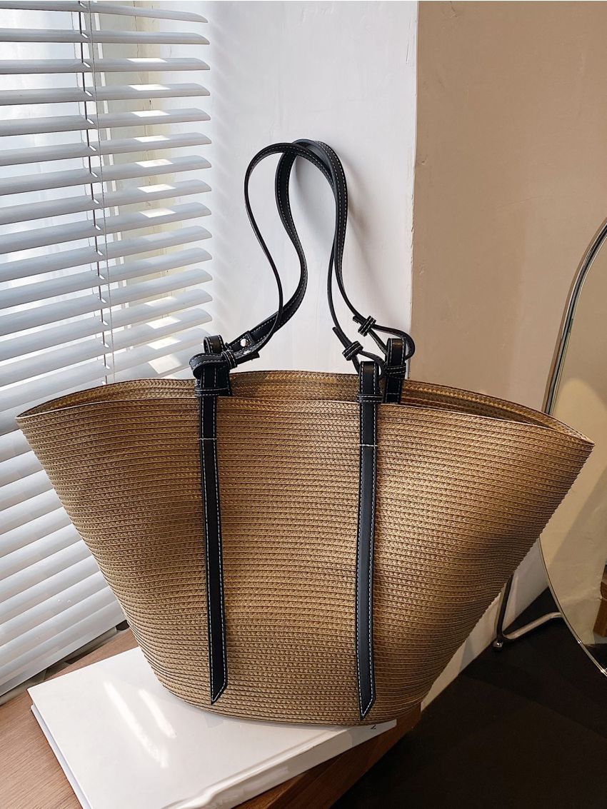 Stitch Detail Straw Bag