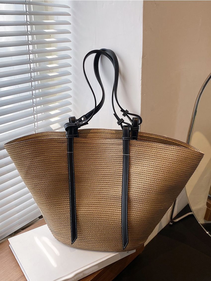 Stitch Detail Straw Bag