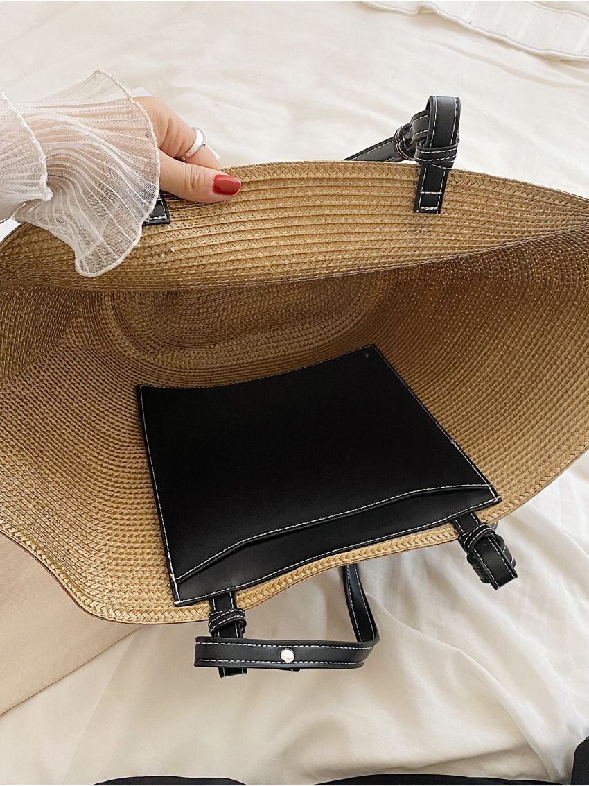 Stitch Detail Straw Bag