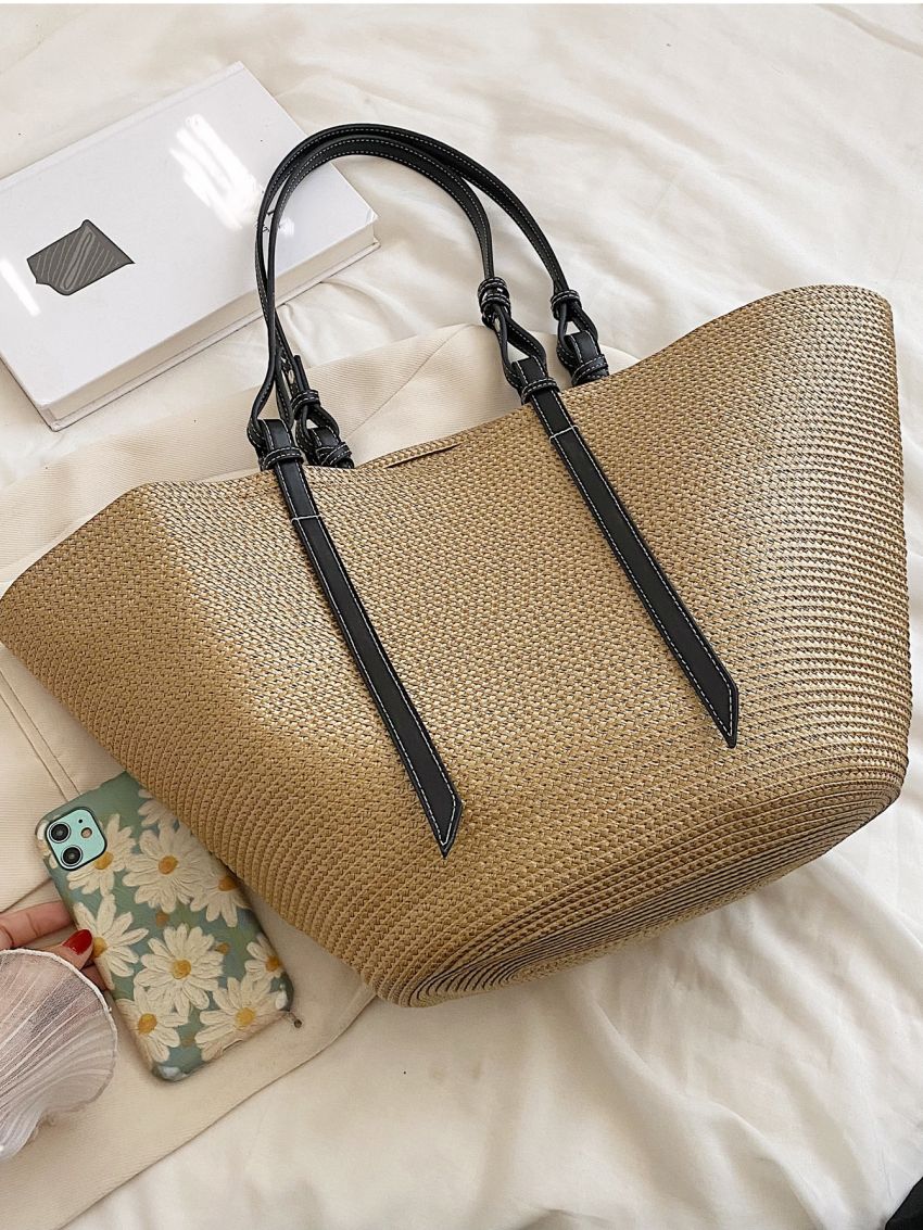 Stitch Detail Straw Bag