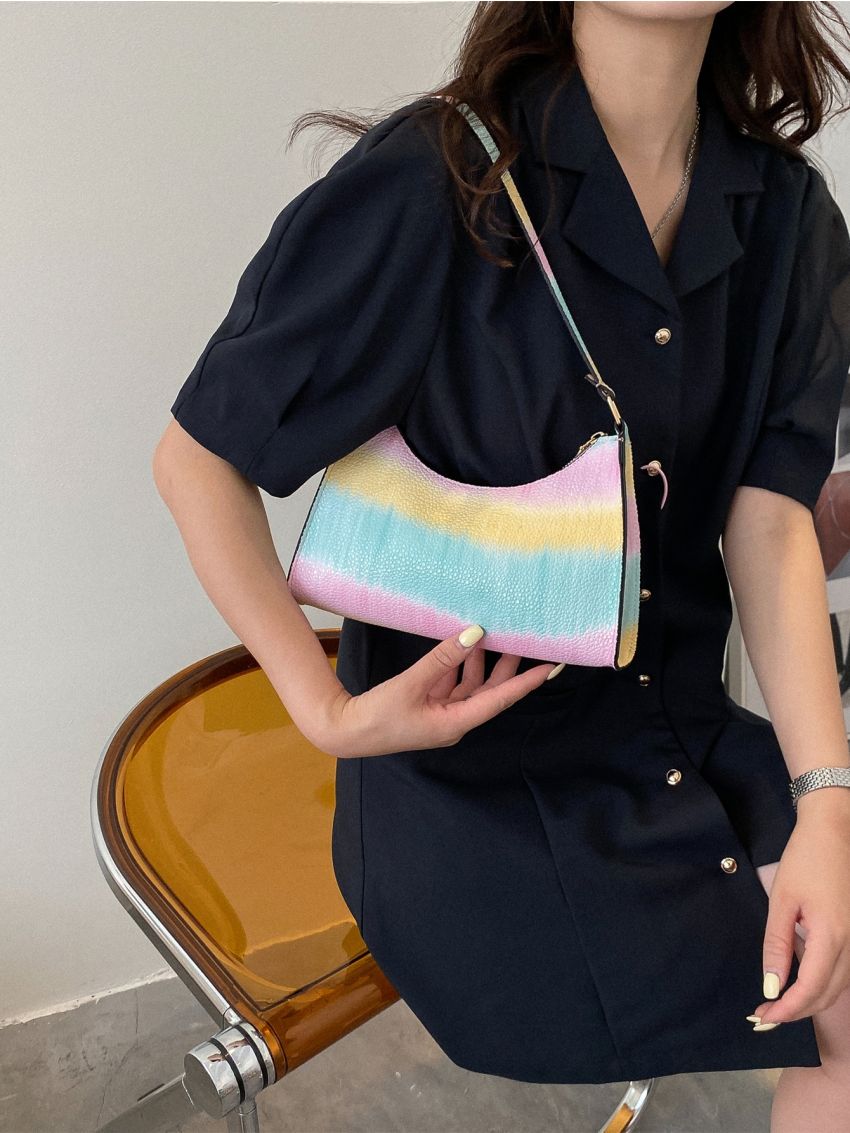 Tie Dye Litchi Embossed Baguette Bag