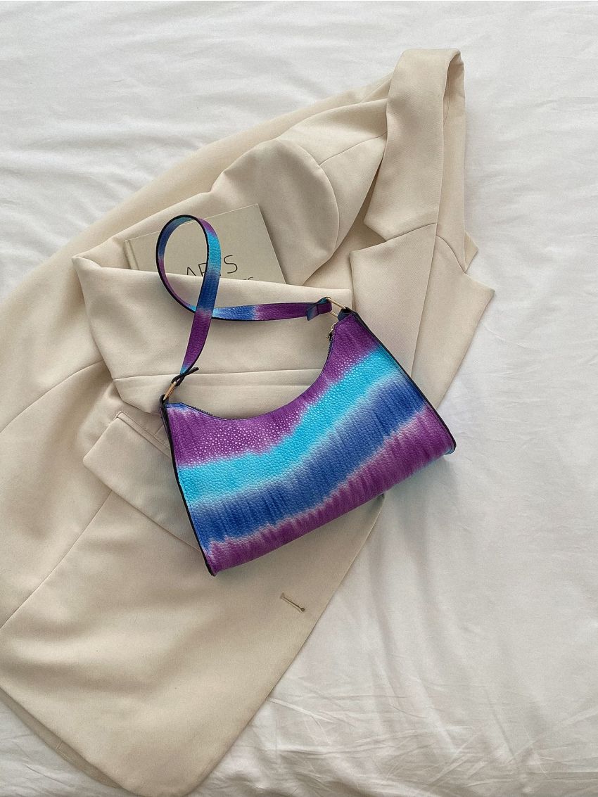 Tie Dye Litchi Embossed Baguette Bag