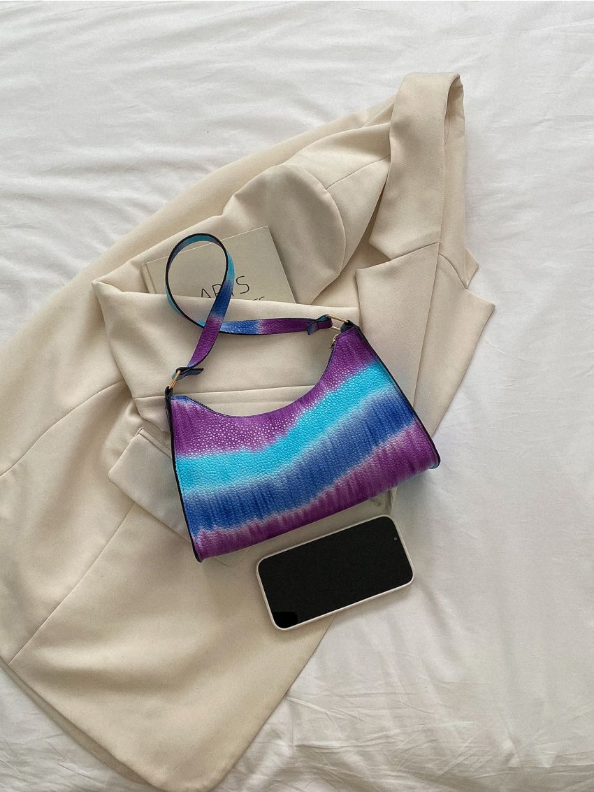 Tie Dye Litchi Embossed Baguette Bag