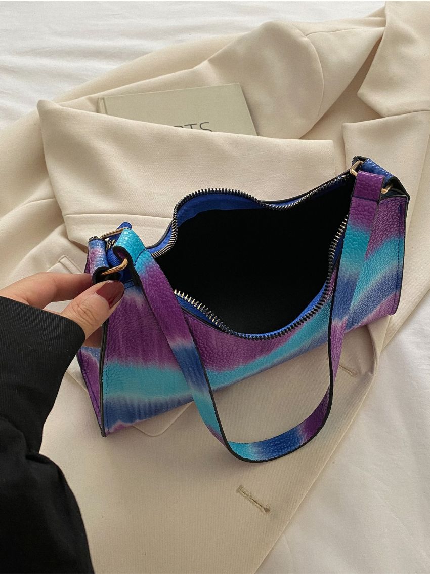 Tie Dye Litchi Embossed Baguette Bag