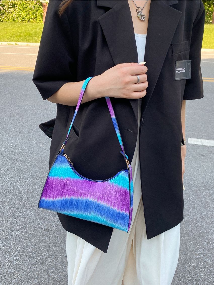 Tie Dye Litchi Embossed Baguette Bag