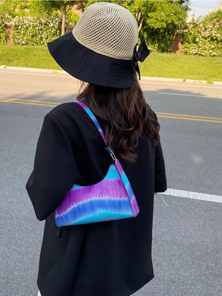 Tie Dye Litchi Embossed Baguette Bag