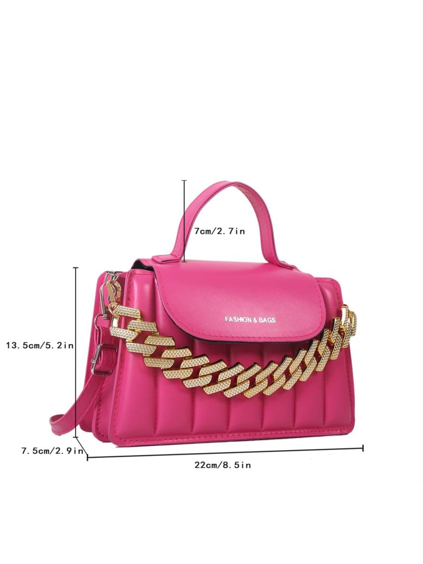 Letter Graphic Quilted Chain Decor Flap Square Bag
