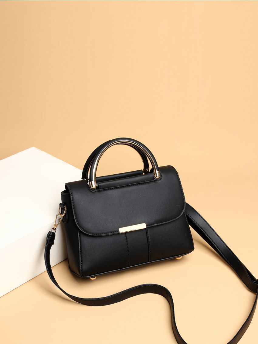 Metal Decor Double Handle Satchel Bag