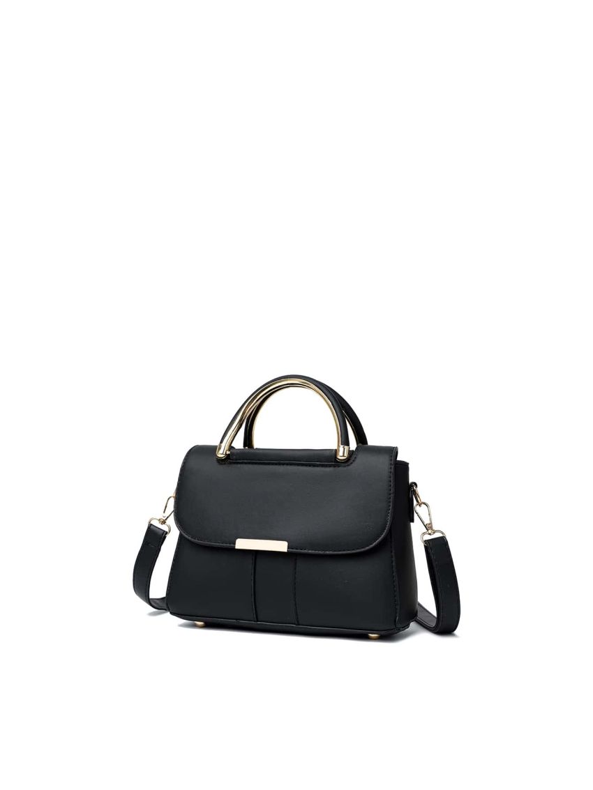 Metal Decor Double Handle Satchel Bag