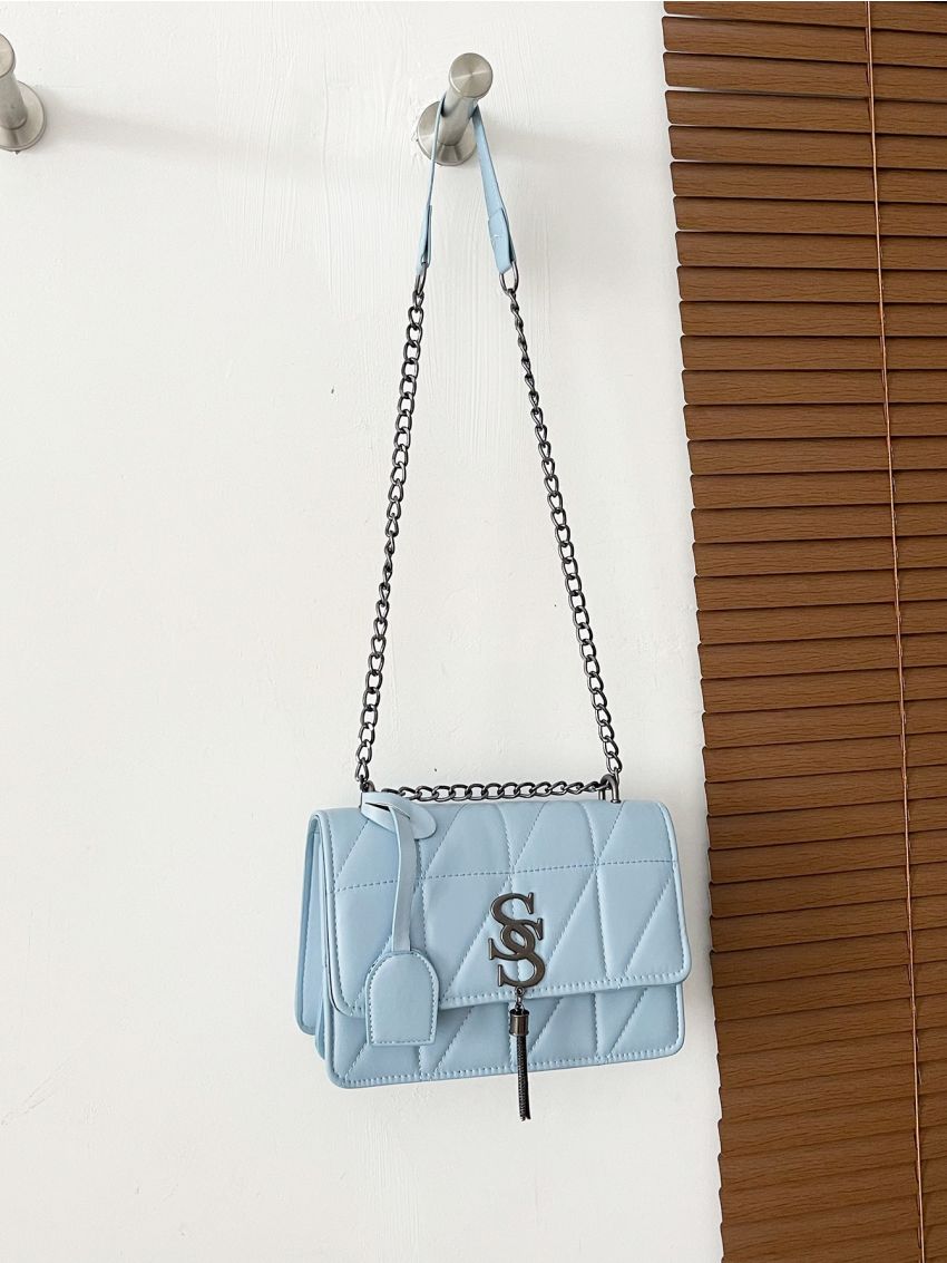 Tassel Decor Quilted Flap Square Bag