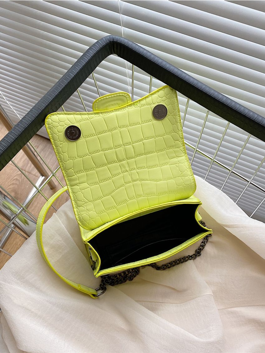 Mini Crocodile Embossed Flap Square Bag