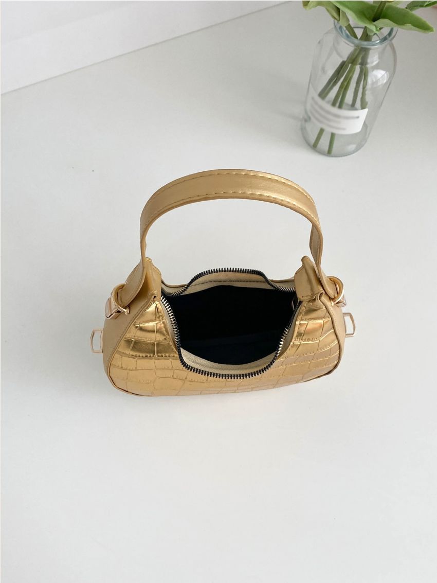 Metallic Crocodile Embossed Hobo Bag