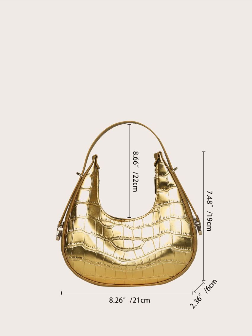 Metallic Crocodile Embossed Hobo Bag