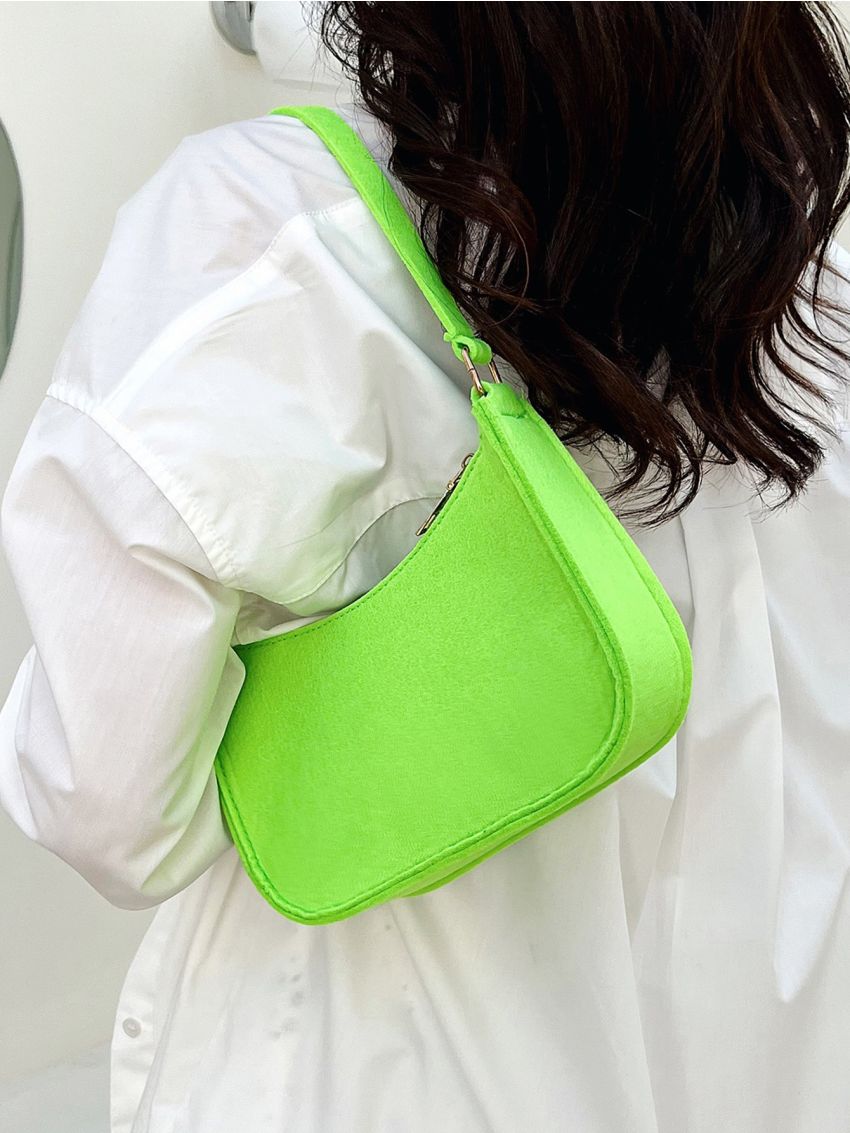 Neon Lime Minimalist Neon Green Baguette Bag