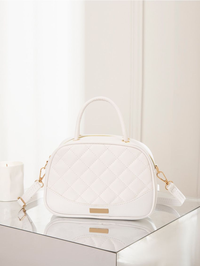 Quilted Metal Decor Satchel Bag