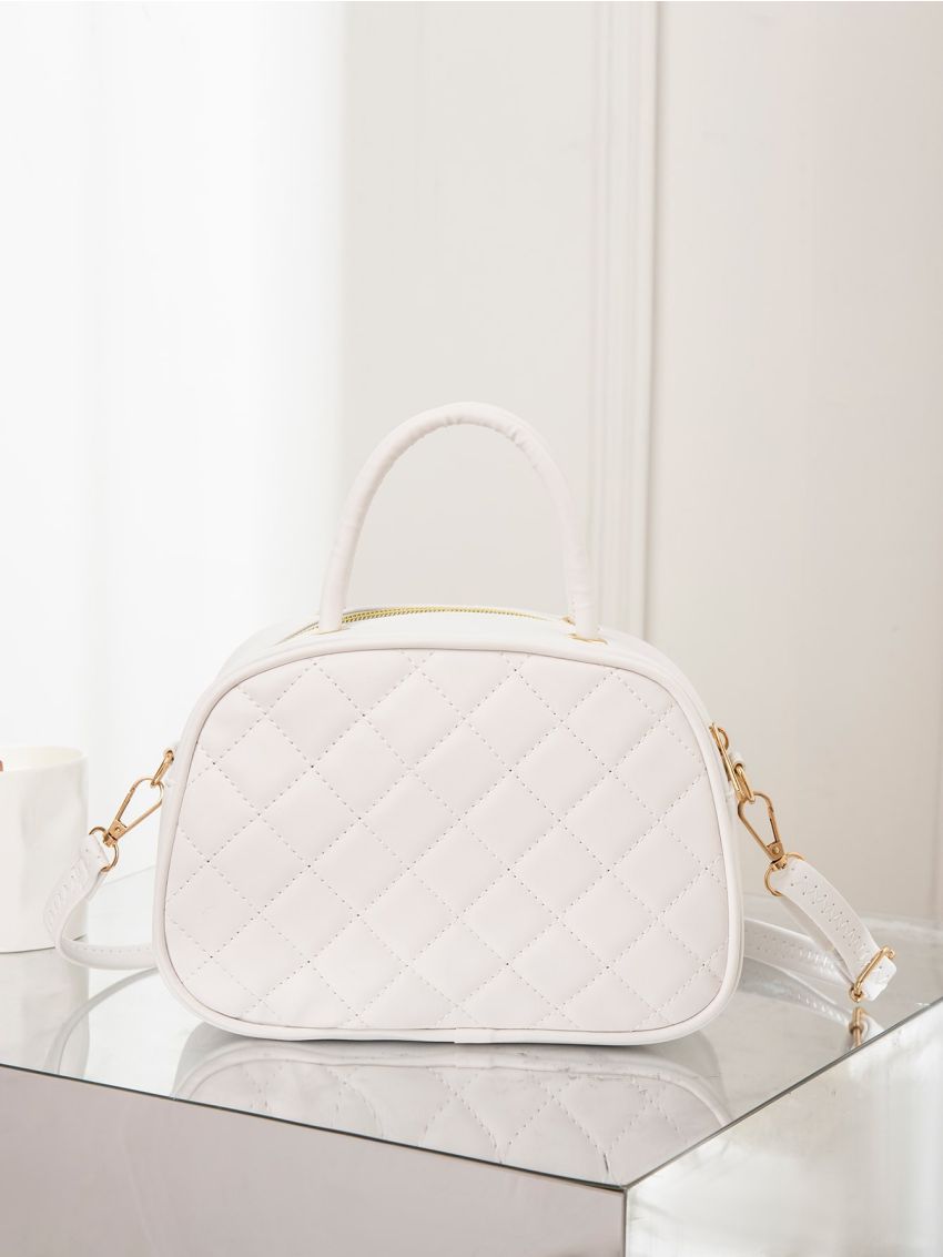 Quilted Metal Decor Satchel Bag