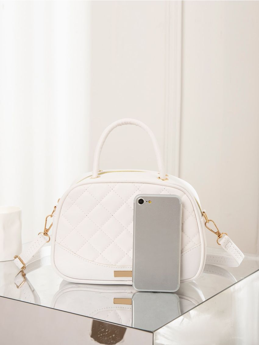 Quilted Metal Decor Satchel Bag