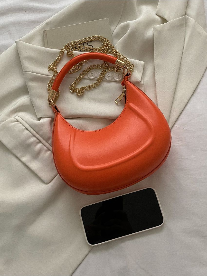 Embossed Detail Top Handle Chain Hobo Bag