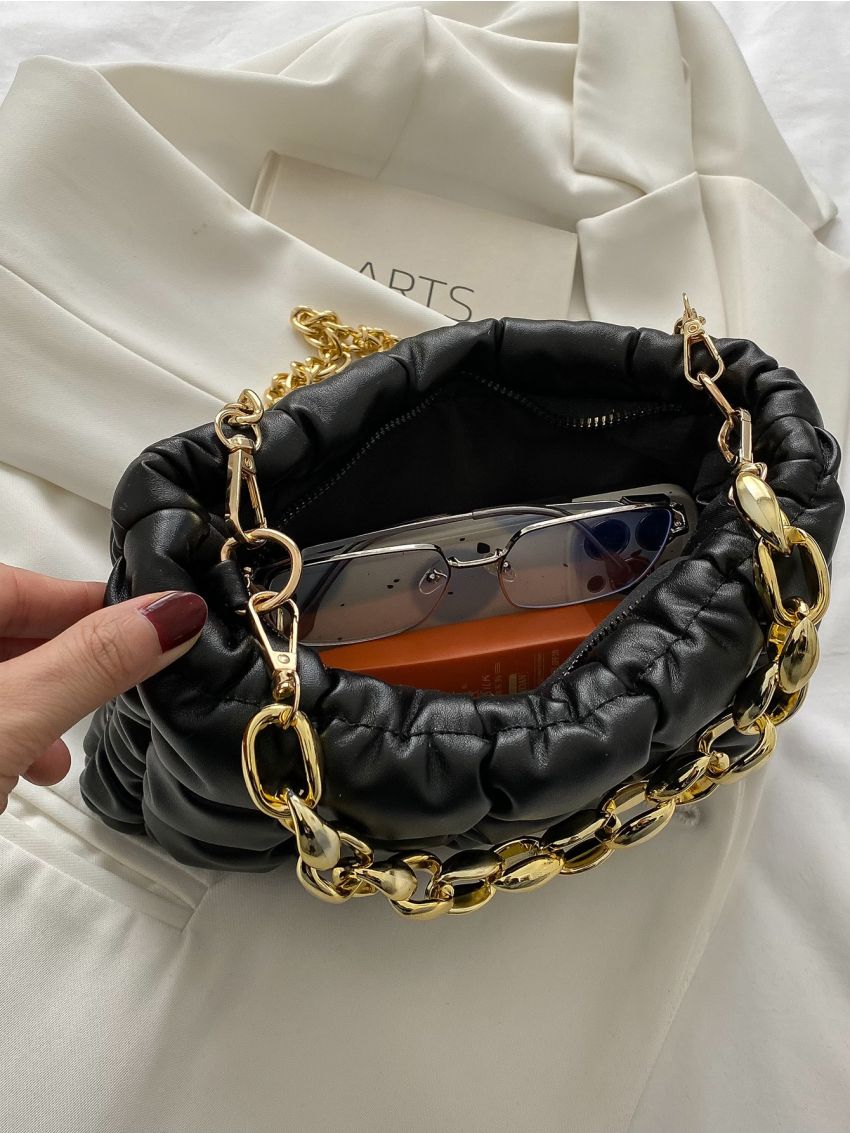 Quilted Detail Chain Ruched Bag