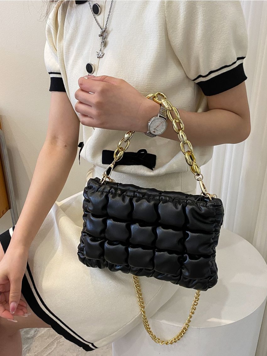 Quilted Detail Chain Ruched Bag