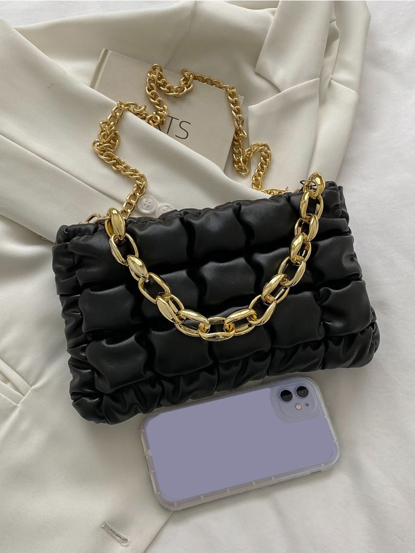Quilted Detail Chain Ruched Bag