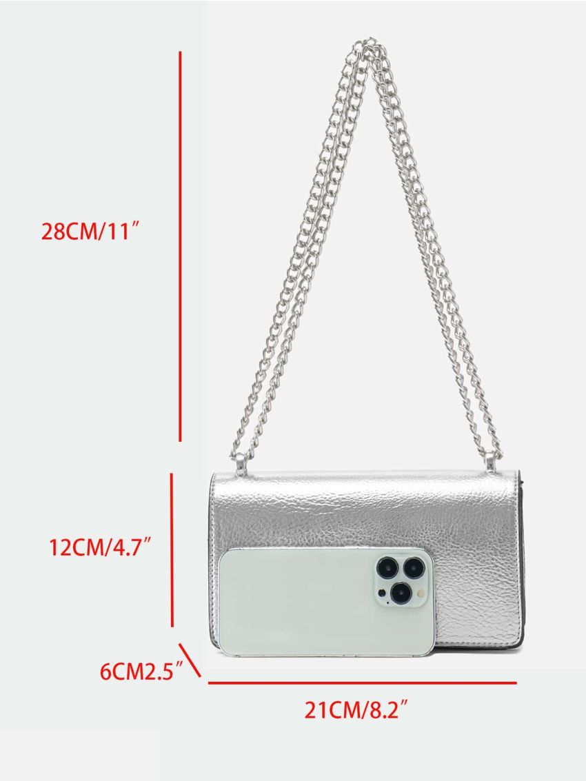 Metallic Minimalist Chain Flap Square Bag