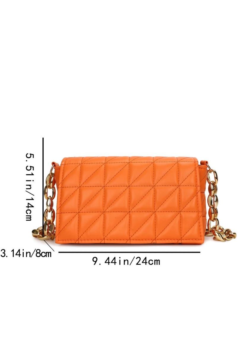 Neon-Orange Quilted Detail Flap Chain Square Bag
