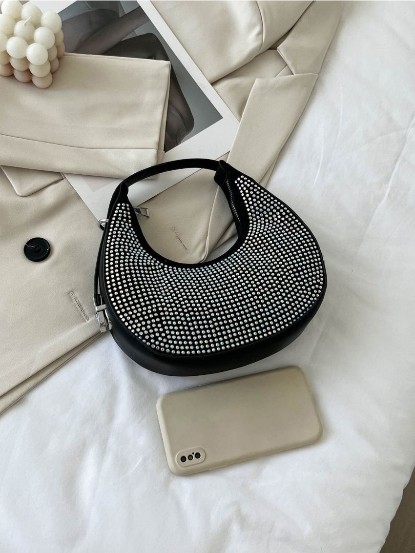 Rhinestone Decor Hobo Bag