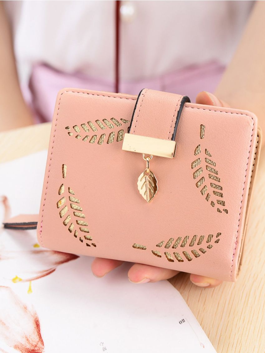 Leaf Pattern Metal Decor Small Wallet