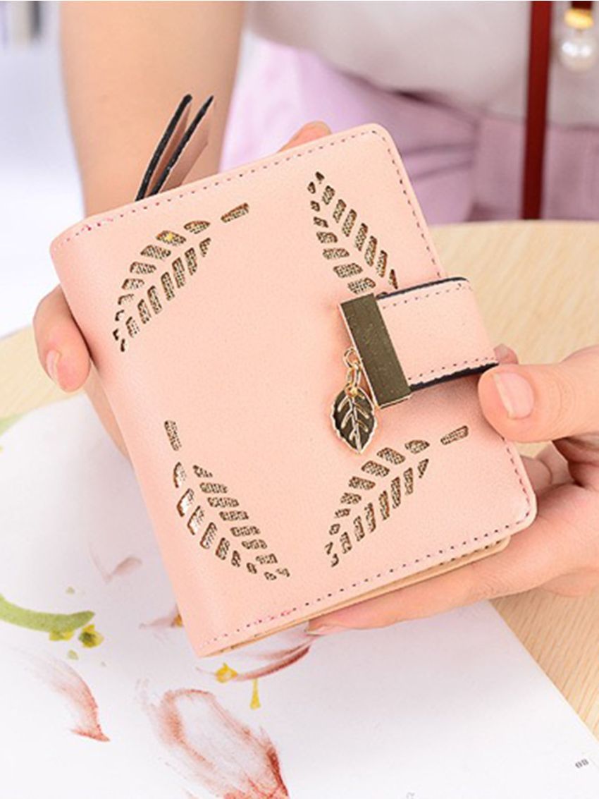 Leaf Pattern Metal Decor Small Wallet
