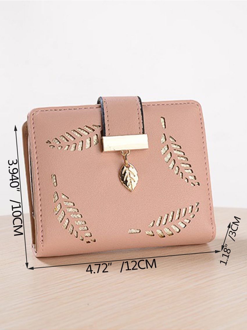 Leaf Pattern Metal Decor Small Wallet