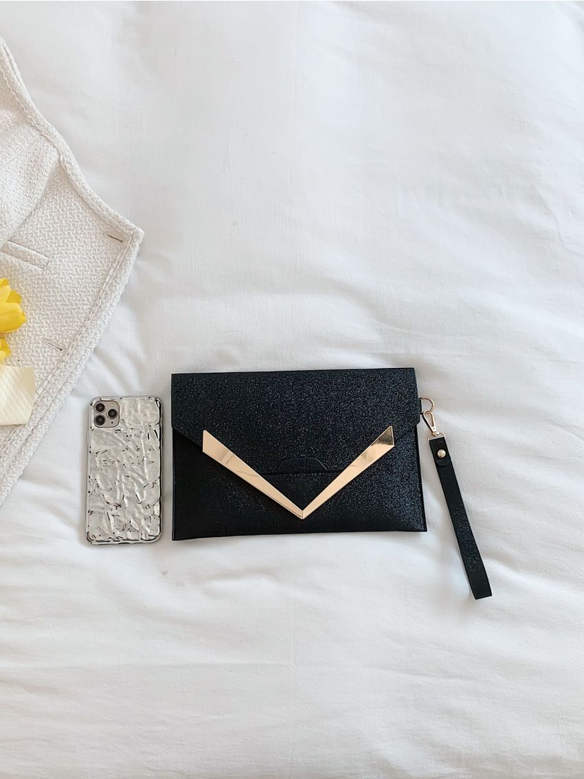 Mini Glitter Metal Decor Flap Square Bag