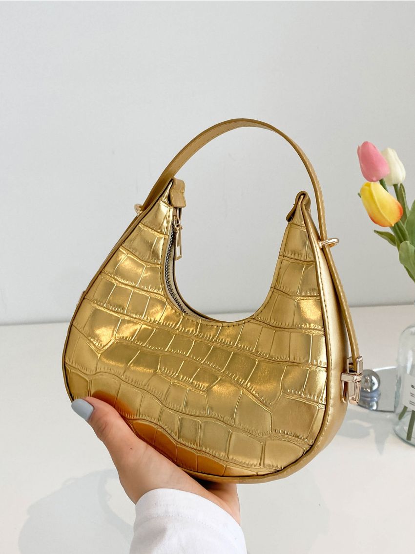Crocodile Embossed Hobo Bag